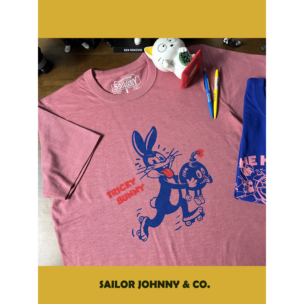 33oz SAILOR JOHNNY美式复古趣味兔子印花210g竹节棉三本针领口