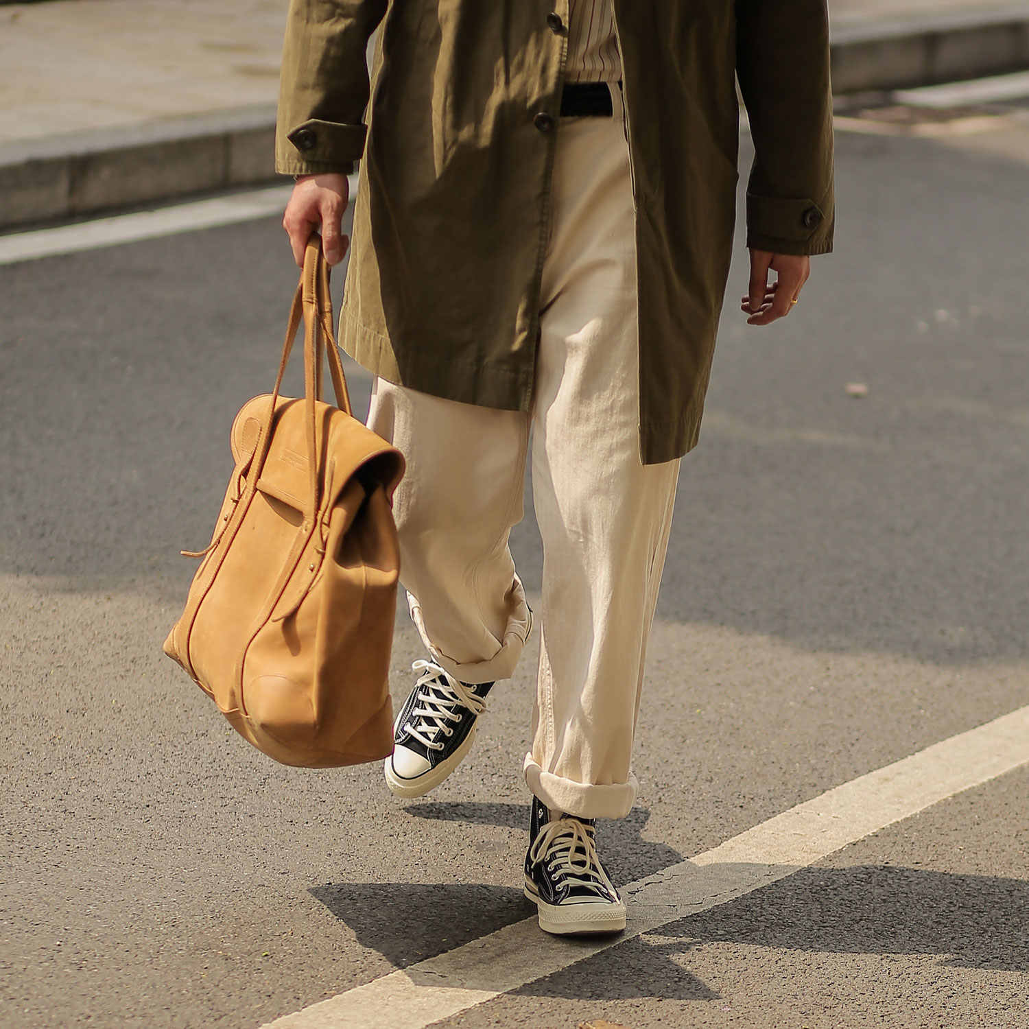 33oz TIME RECORD复古阿美咔叽工装休闲白色秋冬宽松阔腿直筒长裤