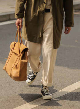 33oz TIME RECORD复古阿美咔叽工装休闲白色秋冬宽松阔腿直筒长裤