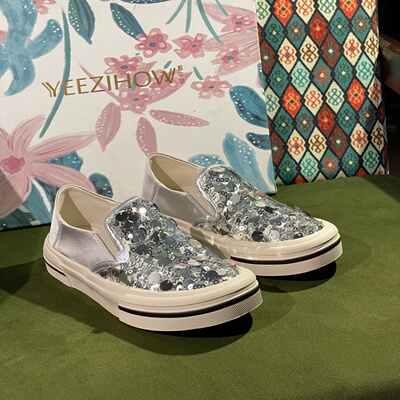 品牌撤柜断码清仓亮片豆豆鞋女一脚蹬厚底休闲单鞋舒适浅口鞋1452