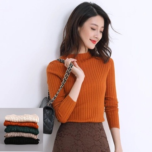 巧帛风格秋冬纯羊毛细毛线弹力显瘦女士立领贴身打底针织衫打底衫