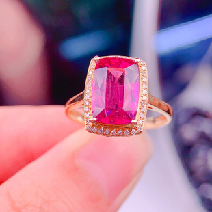 18k金镶嵌天然长方形卢比来戒指女款情人节生日礼物6.5克拉