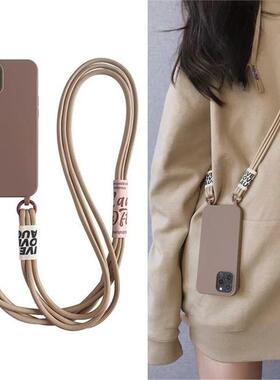 Lanyard Solid Color适用于iPhone 13 Mini 12 11 14 15 16 Pro Max Case苹果15挂绳壳xsmax/xr/x纯色保护壳