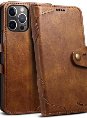 适用于iPhone12 mini 13 14 Pro Max Leather Case Card Holder Cover苹果13mini手机皮套硅胶软防摔保护套男