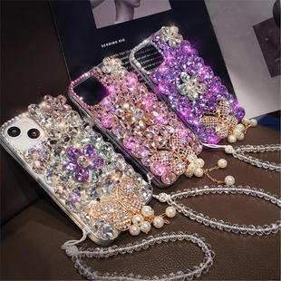 Luxury Diamond Case适用iPhone13 12 11 15 16 Pro Max Cover XSMAX XR X 78plus 15/16plus镶钻壳手工定制