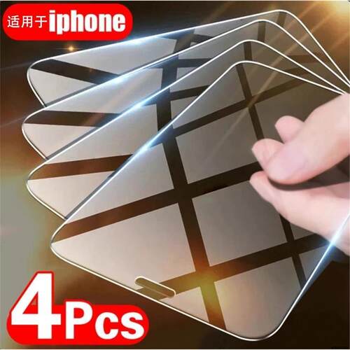 4PC Tempered Glass适用iPhone11 12 13 14 15 16 17 18 Pro Max XR XS Max Screen Protector钢化膜屏幕贴膜