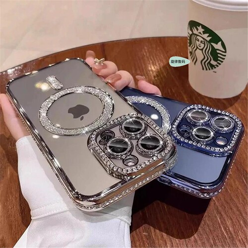 适用苹果17ProMax手机壳磁吸iPhone14 15 pro ma plus case亚克力水钻13闪粉12软壳phone case soft cover16e