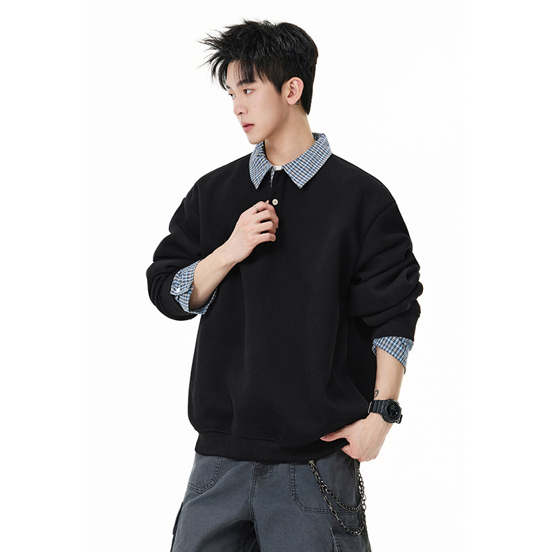 A410-A32648-P85限价129-美式POLO领宽松百搭卫衣-400g华棉，男装Polo衫，电商A410