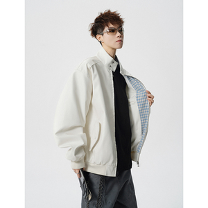 A410-WT34780-P110限价169-美式格纹撞色立领夹克-290G 皮料，男装夹克，电商A410