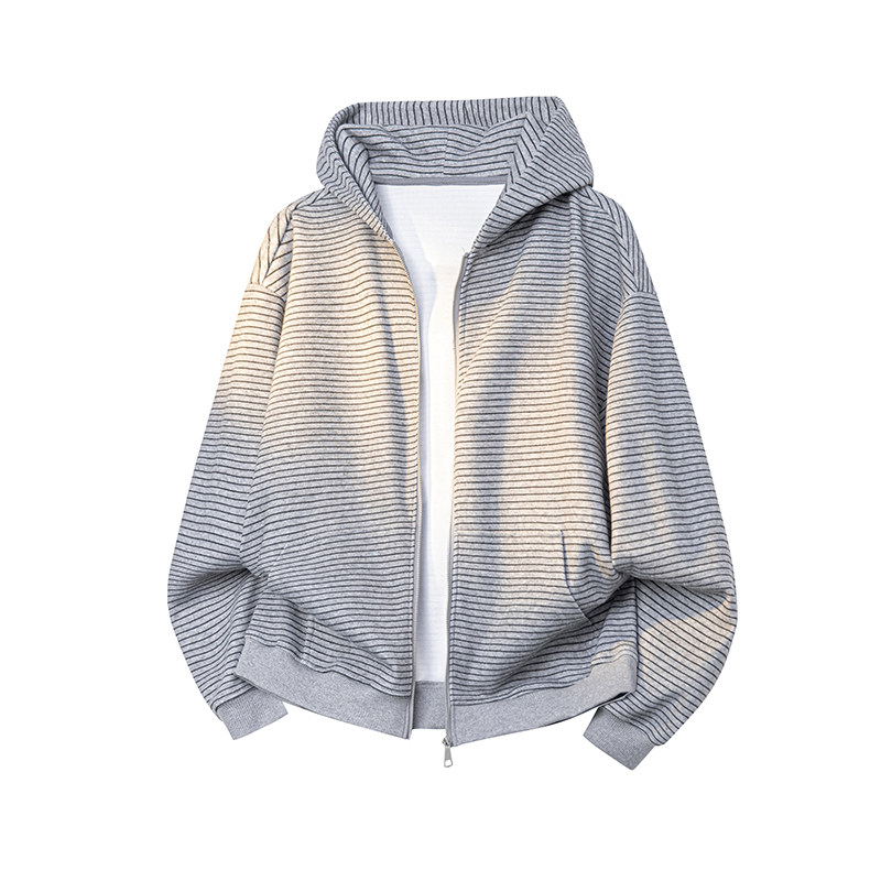 A410-WT34737-P90限价139-条纹连帽开衫卫衣-420g针织复合牛奶丝，男装卫衣，电商A410