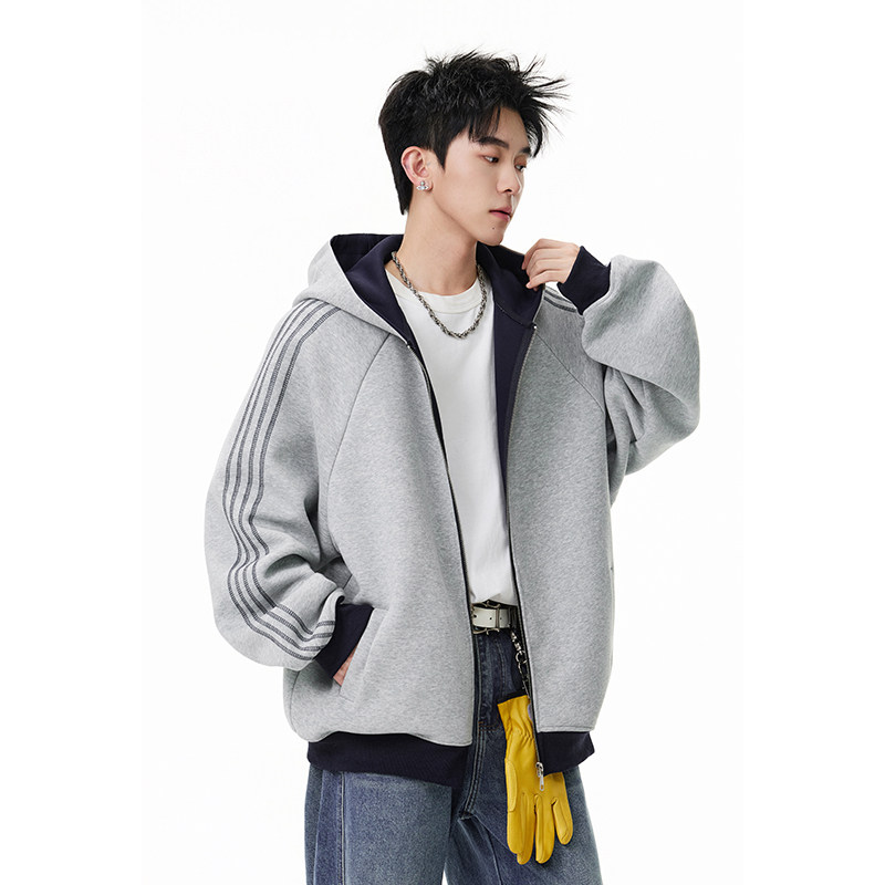 A410-WT34718-特批75限价149-美式条纹连帽卫衣外套-400g华棉，女装短外套，电商A410