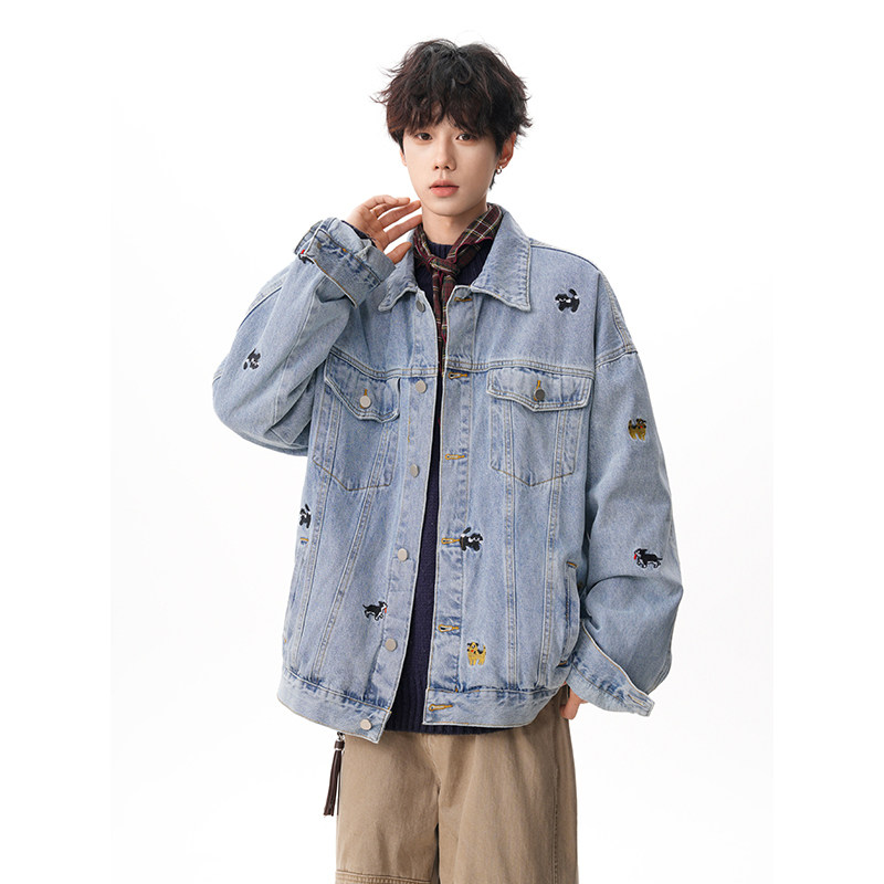 A410-WT93323-P95限价149-美式小狗刺绣牛仔外套-7x7牛仔面料420g，男装工装外套，电商A410