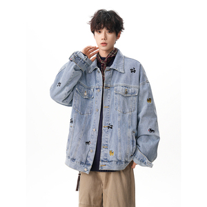 A410-WT93323-P95限价149-美式小狗刺绣牛仔外套-7x7牛仔面料420g，男装工装外套，电商A410