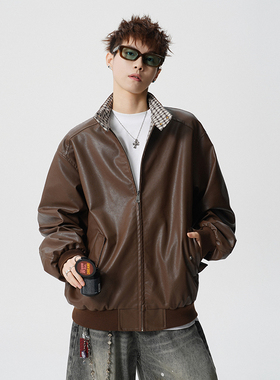 A410-WT34780-P110限价169-美式格纹撞色立领夹克-290G 皮料