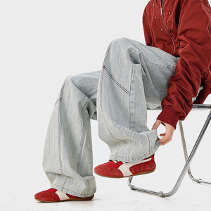 A410-K8799-特批55限价109-美式设计感阔腿牛仔裤-320g竹节牛仔布，男装牛仔裤，电商A410