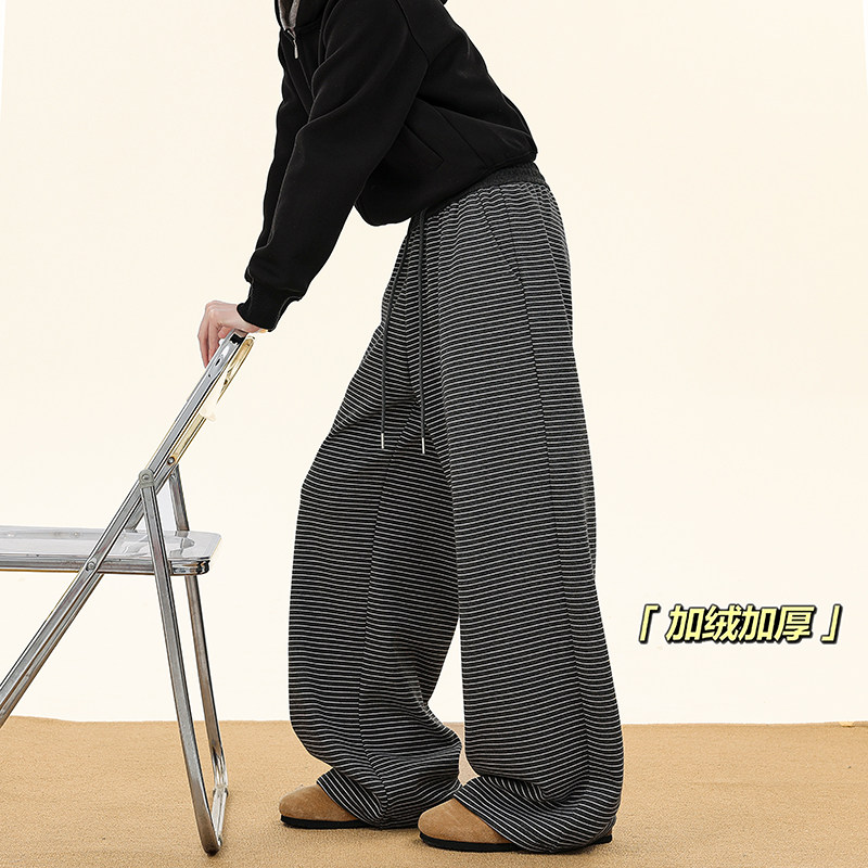 A410-K8781JR-P70限价109-条纹加绒卫裤-450g加绒拉菲条条纹面料,男装休闲裤,电商A410