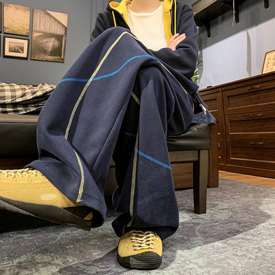 A410-K64812-P60限价89-美式撞色弯刀休闲卫裤-310g 华棉
