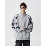 A410-WT34748-P85限价129-条纹撞色半拉链立领卫衣-400G华棉，男装卫衣，电商A410