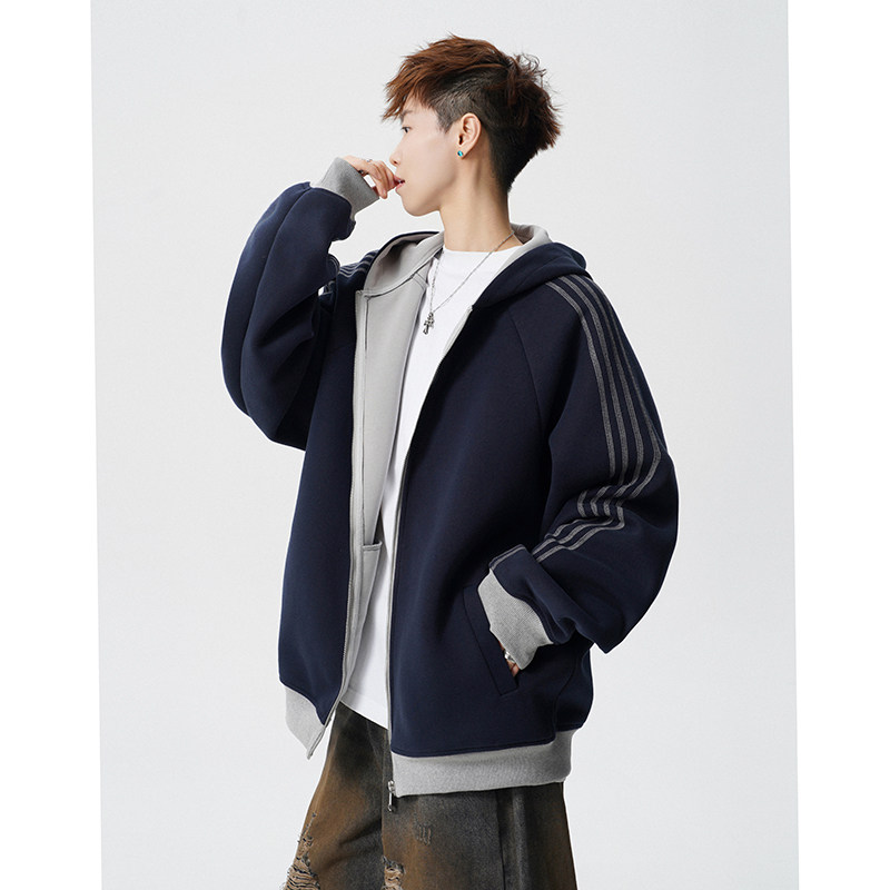 A410-WT34718-特批75限价149-美式条纹连帽卫衣外套，女装短外套，电商A410