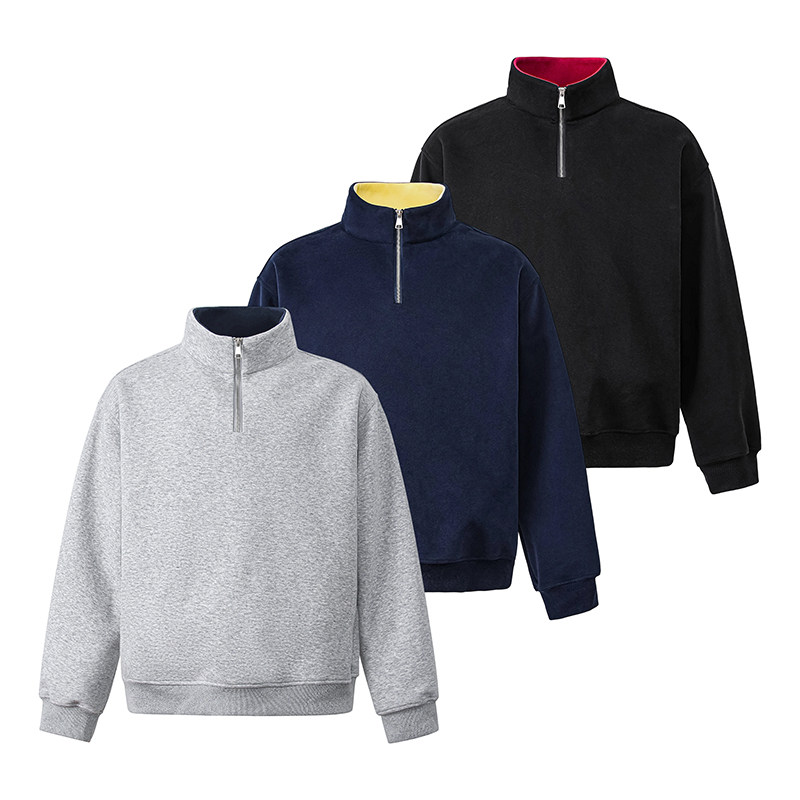 A410-A92304-P70限价109-美式重磅撞色立领卫衣-华棉复合仿棉420G，男装卫衣，电商A410