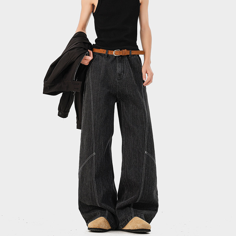 A410-K8799-特批55限价109-美式设计感阔腿牛仔裤-320g竹节牛仔布，男装牛仔裤，电商A410