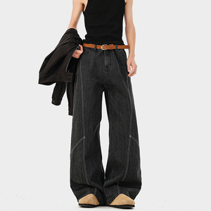 A410-K8799-特批55限价109-美式设计感阔腿牛仔裤-320g竹节牛仔布，男装牛仔裤，电商A410