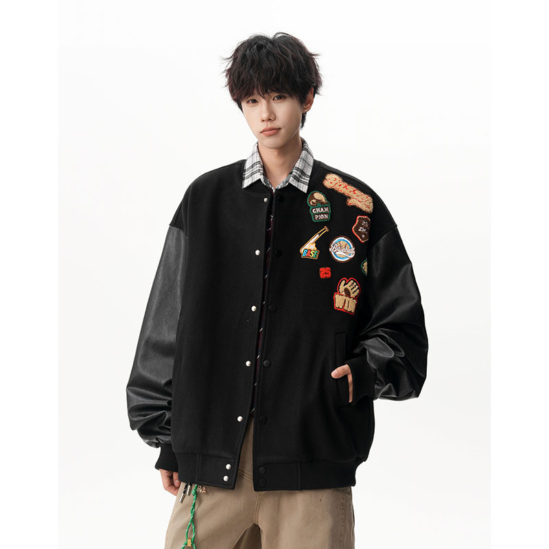 A410-WT93341-P110限价169-美式刺绣棒球服外套-大身龙凤呢600g,女装短外套,电商A410
