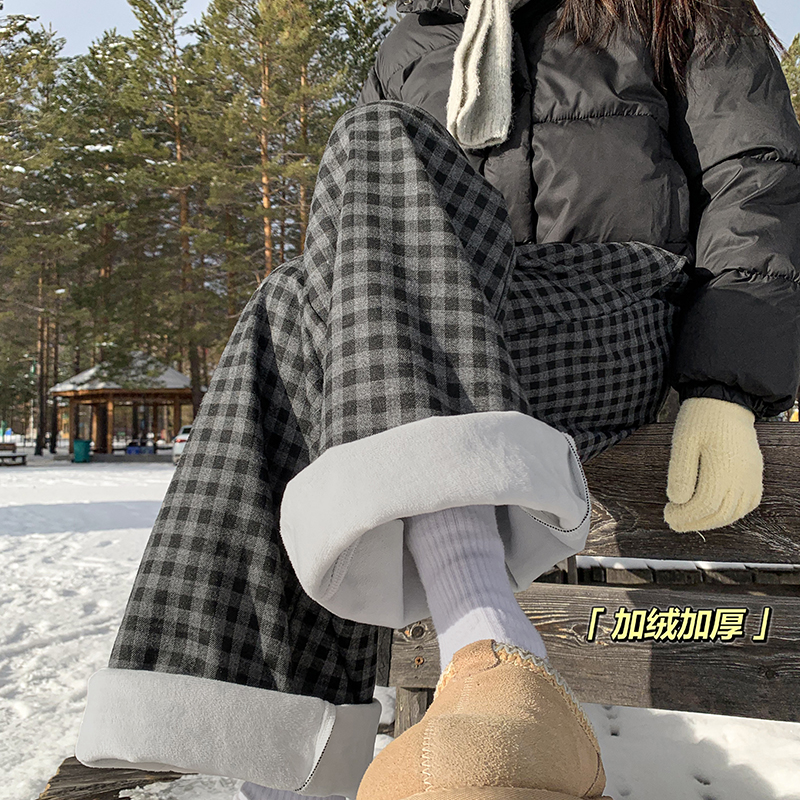 A410-K8783JR-P70限价109-美式格子加绒阔腿裤-格子面料 380g左右