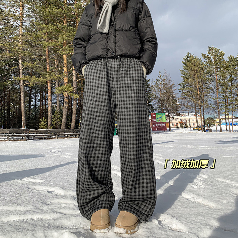A410-K8783JR-P70限价109-美式格子加绒阔腿裤-格子面料380g左右,男装卫衣,电商A410