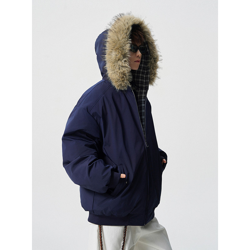 A410-WT33710-P140限价218-美式毛领加绒格纹棉服-160G小牛津,男装棉衣,电商A410