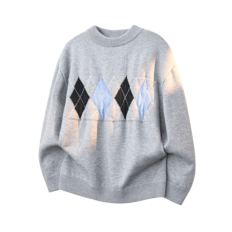 A410-MY36755-P90限价139-美式复古菱格圆领毛衣-970克北极绒，男装针织衫/毛衣，电商A410