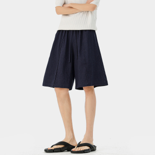 老钱风亚麻拼接五分裤 P50限价89 220g左右棉麻面料 DK63055 A410