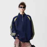 A410-WT34748-P85限价129-条纹撞色半拉链立领卫衣-400G华棉，男装卫衣，电商A410