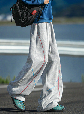 A410-K64812-P60限价89-美式撞色弯刀休闲卫裤-310g 华棉