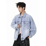 A410-WT34789-P90限价159-潮牌休闲百搭牛仔夹克-410g竹节水洗棉，男装夹克，电商A410