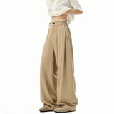 卡其色西裤男款春秋季美式解构拼接冰丝垂坠感阔腿弯刀休闲长裤子，男装休闲裤，电商A410