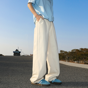 薄款夏季中腰大码男士垂感休闲裤垂感宽松卫裤直筒裤运动高腰百搭图片