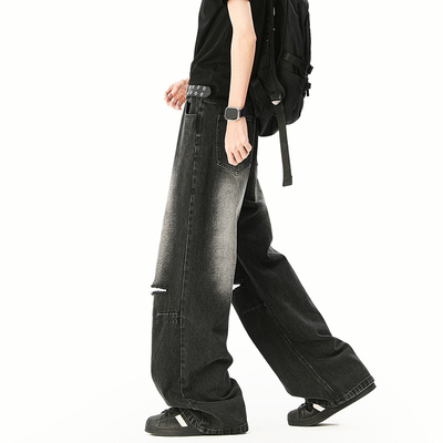 A410-K7506-P60限价89-美式高街破铜牛仔裤-320g牛仔面料