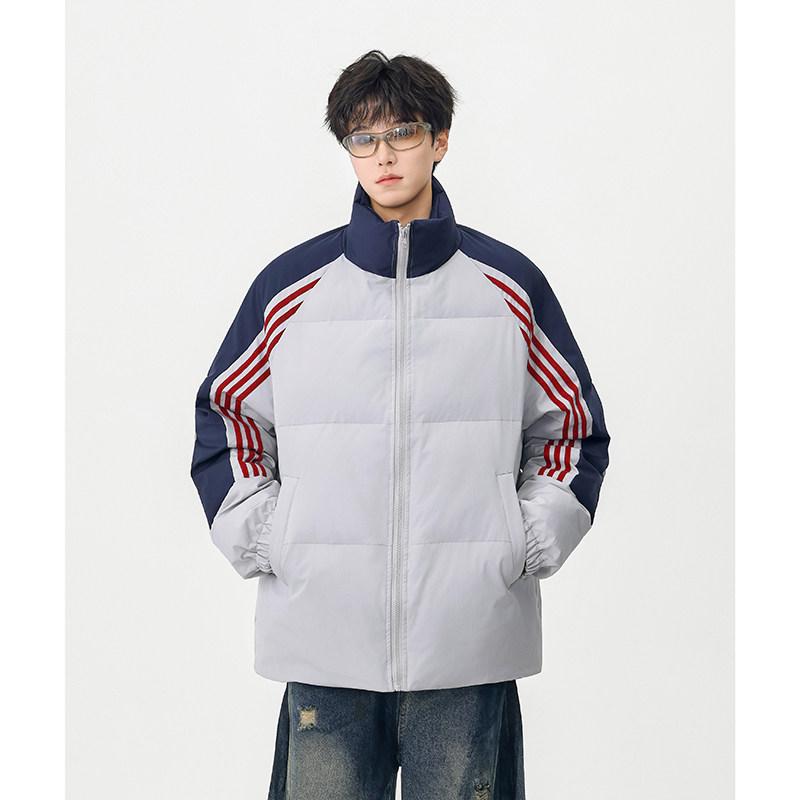 A410-WT33791-P125限价189-美式复古条纹撞色立领棉服-小牛津130g,男装棉衣,电商A410