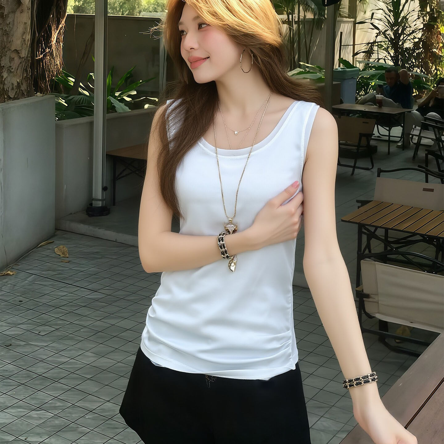 欧美小背心内搭真丝女式吊带背心遮肉肚子新款夏装上衣西装打底衫