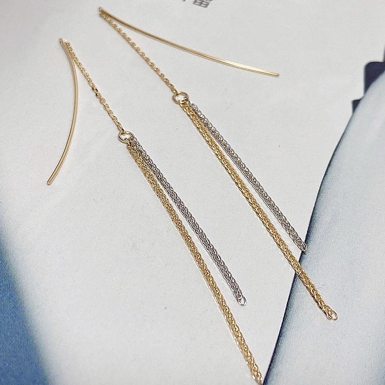 FAD日系轻奢轻珠宝10k金双链金银双色耳线耳环简约日韩个性原创