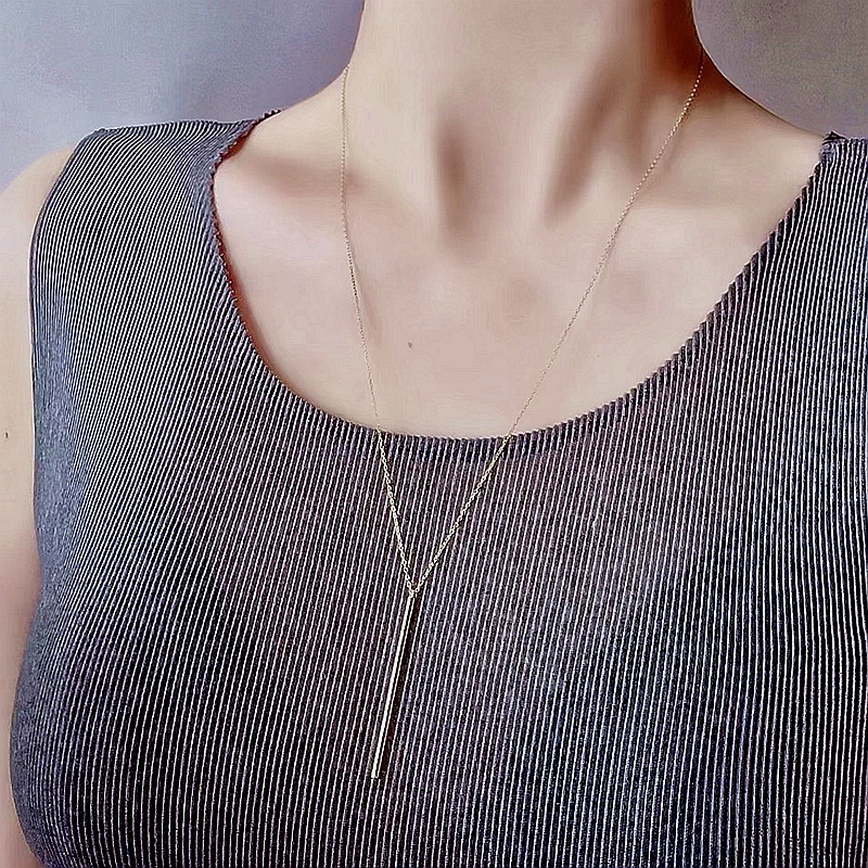 一字吊坠极简纯银长项链日本精工