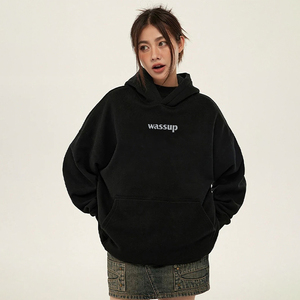 WASSUP ASCEND秋冬美式情侣宽松潮牌加绒连帽卫衣外套男女生上衣
