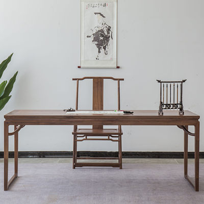 促销新中式老榆木实木大书桌家具套装组合书法桌书画桌茶桌两用书