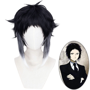 文豪野犬 芥川龙之介 黑渐变白 打毛微反翘易造型 cos假发
