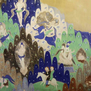 古龟兹拜城克孜尔石窟壁画第14窟中亚商人窟4幅电子图片素材