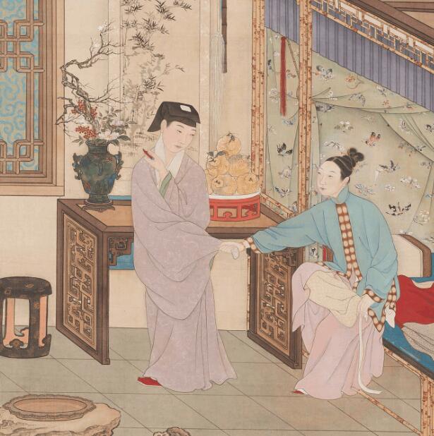 清《燕寝怡情12帧清内府设色库绢本-画册》12幅超高清电子图片