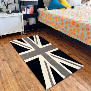 现代时尚潮牌黑白灰米字卧室床边地毯手工tufting腈纶加厚免洗