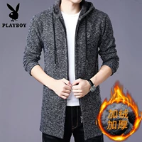 Áo len nam dày ấm áp mùa thu đông và áo khoác đan len cộng với dây kéo nhung dài - Cardigan hoodie nam