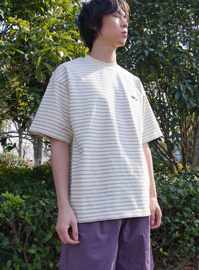 重磅宽松版型条纹刺绣日系短袖T恤